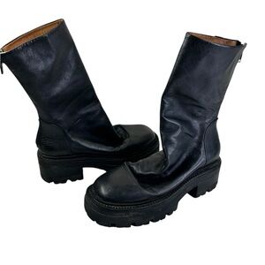 Free People Black Leather Chunky Combat Boots